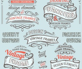 Vintage ribbon labels with ornaments vector 02