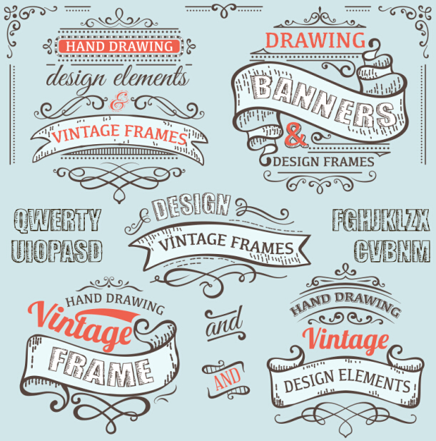 Vintage ribbon labels with ornaments vector 02