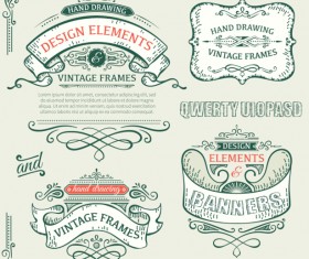 Vintage ribbon labels with ornaments vector 03