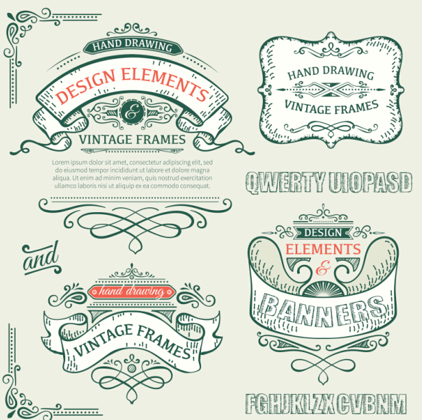 Vintage ribbon labels with ornaments vector 03