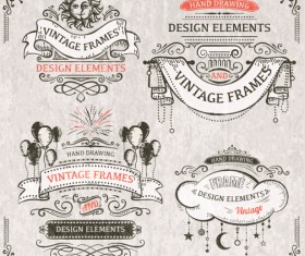 Vintage ribbon labels with ornaments vector 04