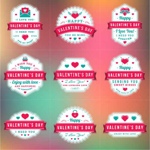 Vintage valentines day labels vector set 02