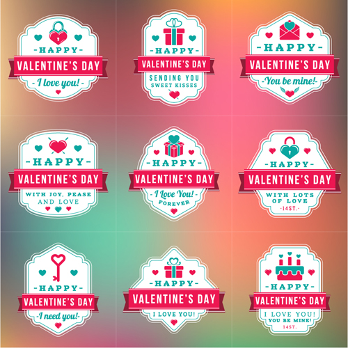 Vintage valentines day labels vector set 03