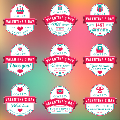 Vintage valentines day labels vector set 05