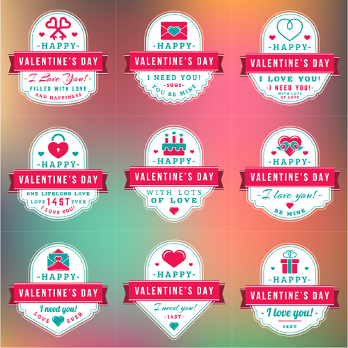 Vintage valentines day labels vector set 07