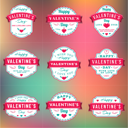 Vintage valentines day labels vector set 08