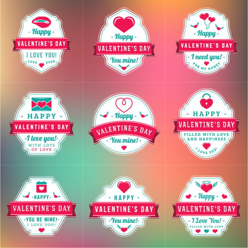 Vintage valentines day labels vector set 09