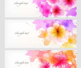 Watercolor flower banners vector set 01