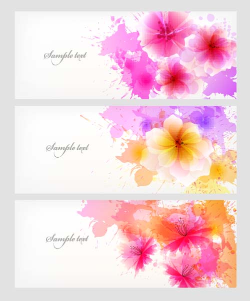 Watercolor flower banners vector set 01