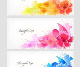 Watercolor flower banners vector set 02