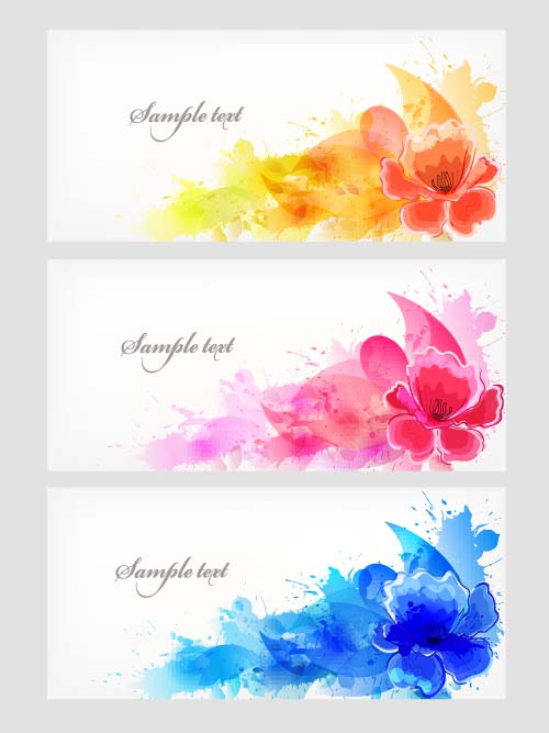 Watercolor flower banners vector set 02
