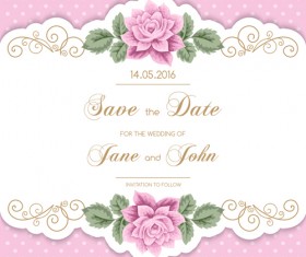 Wedding invitetion card with pink flower vector