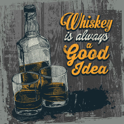 Whiskey poster hand drawn vectors material 03