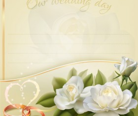 White flowers with wedding invitation cards vector