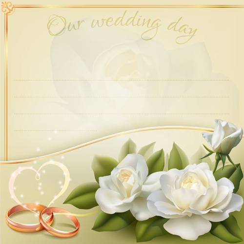 White flowers with wedding invitation cards vector