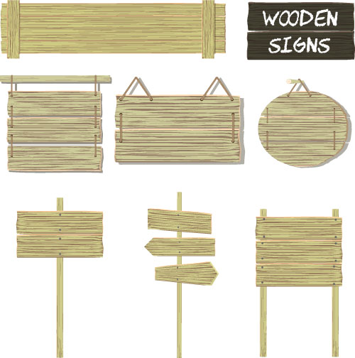 Wooden signs design vectors set 09