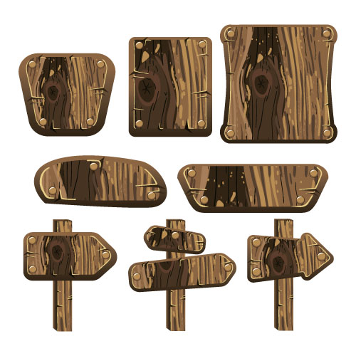 Wooden signs design vectors set 10