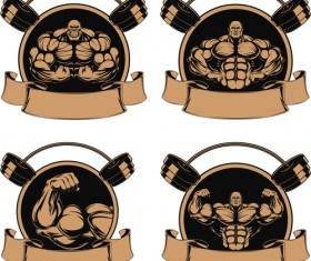 brown gym labels vector set 04