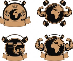 brown gym labels vector set 08