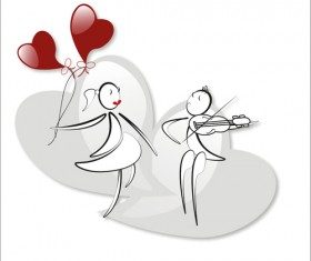lover boy and girl with red heart balloons hand drawing vectors 02