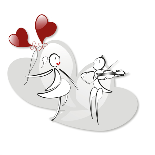 lover boy and girl with red heart balloons hand drawing vectors 02