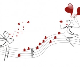 lover boy and girl with red heart balloons hand drawing vectors 03