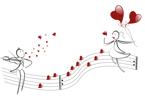 lover boy and girl with red heart balloons hand drawing vectors 03