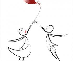 lover boy and girl with red heart balloons hand drawing vectors 04