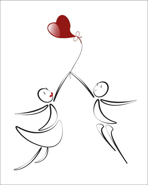 lover boy and girl with red heart balloons hand drawing vectors 04