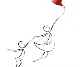 lover boy and girl with red heart balloons hand drawing vectors 05