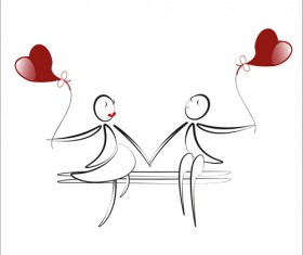 lover boy and girl with red heart balloons hand drawing vectors 06
