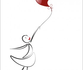 lover boy and girl with red heart balloons hand drawing vectors 07