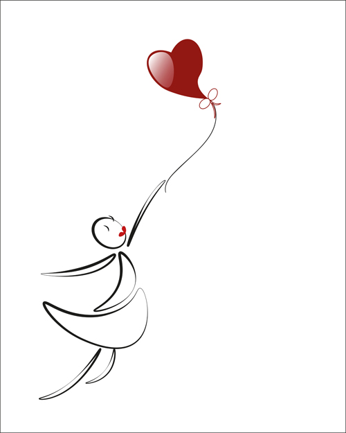 lover boy and girl with red heart balloons hand drawing vectors 07