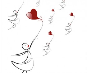lover boy and girl with red heart balloons hand drawing vectors 08