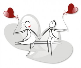 lover boy and girl with red heart balloons hand drawing vectors 09
