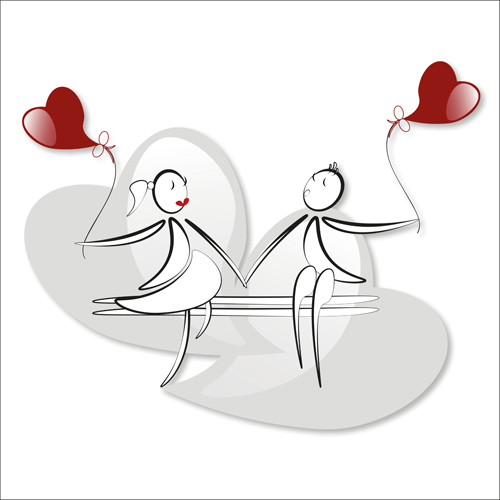 lover boy and girl with red heart balloons hand drawing vectors 09