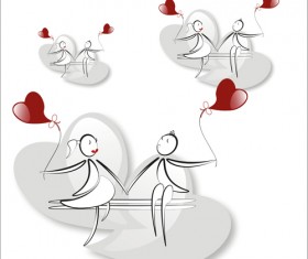 lover boy and girl with red heart balloons hand drawing vectors 10