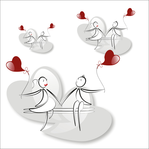 lover boy and girl with red heart balloons hand drawing vectors 10