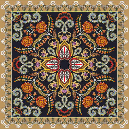 Bandanna floral ornaments with paisley pattern vector 02