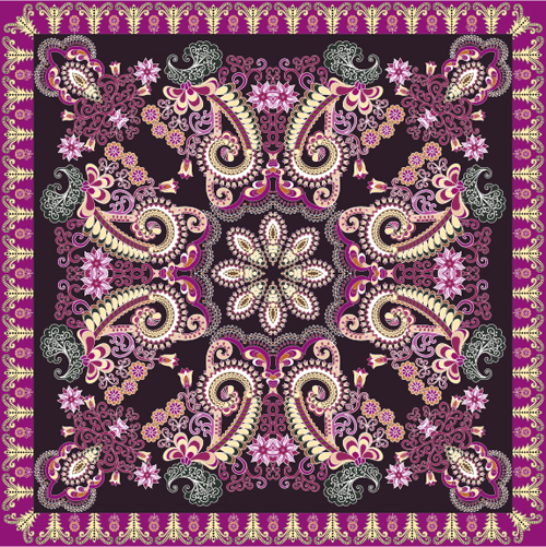Bandanna floral ornaments with paisley pattern vector 05