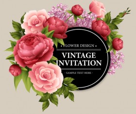 Beautiful flowers with vintage invitation card vectors 02