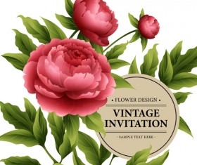 Beautiful flowers with vintage invitation card vectors 03