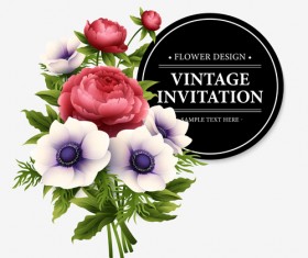 Beautiful flowers with vintage invitation card vectors 04