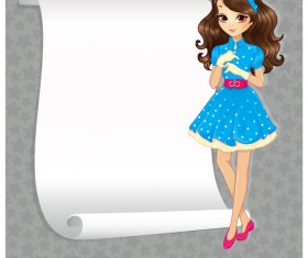 Beautiful girl with blank paper vector 01