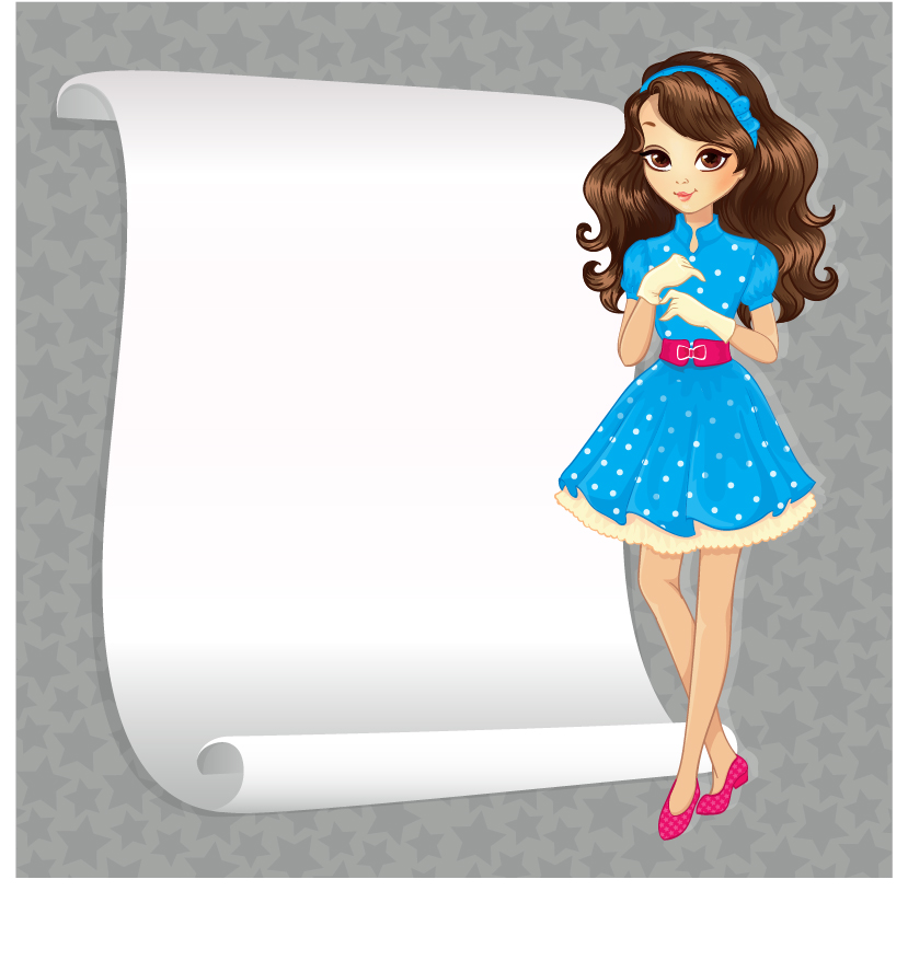Beautiful girl with blank paper vector 01