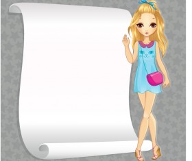 Beautiful girl with blank paper vector 02