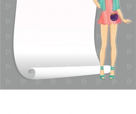 Beautiful girl with blank paper vector 03