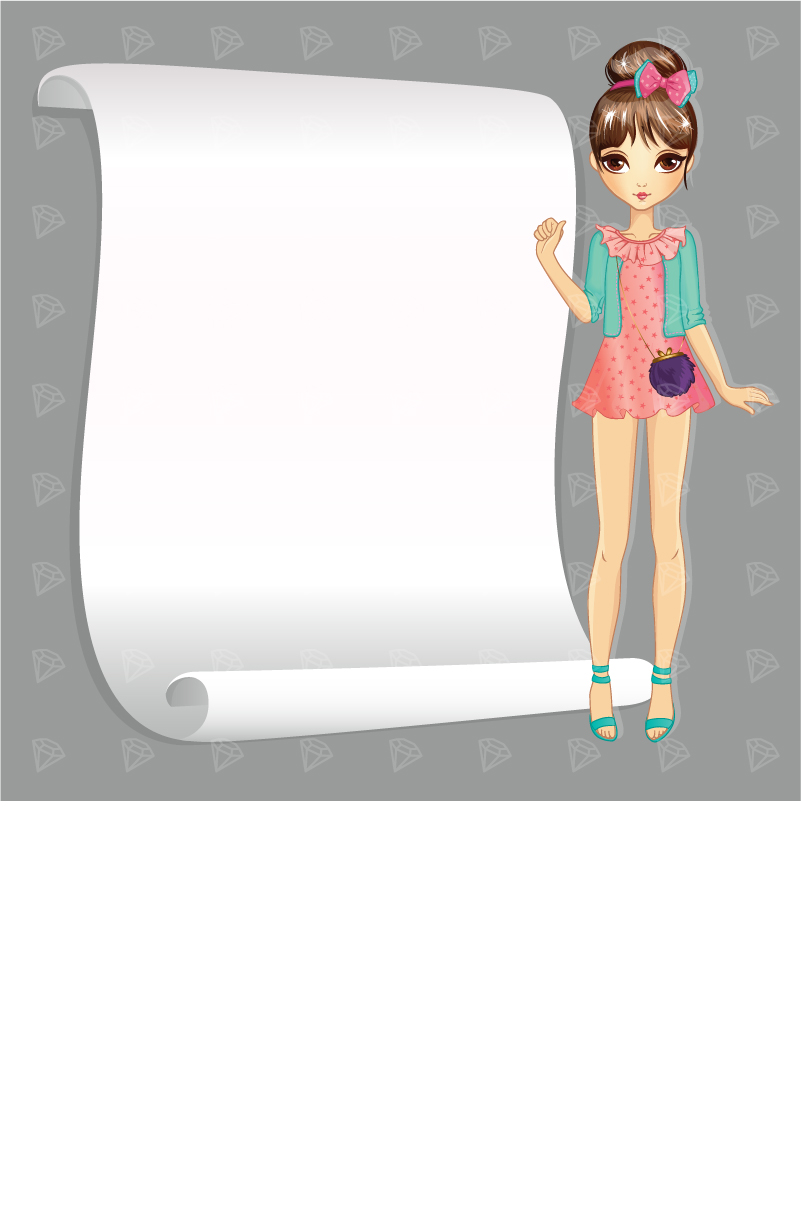 Beautiful girl with blank paper vector 03