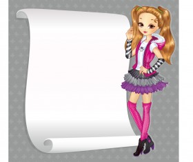 Beautiful girl with blank paper vector 04