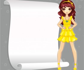 Beautiful girl with blank paper vector 06